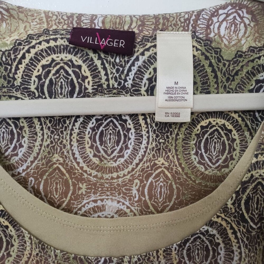 Villager Womens Top Long Sleeve Size M 100% Cotton Tan - Picture 4 of 5